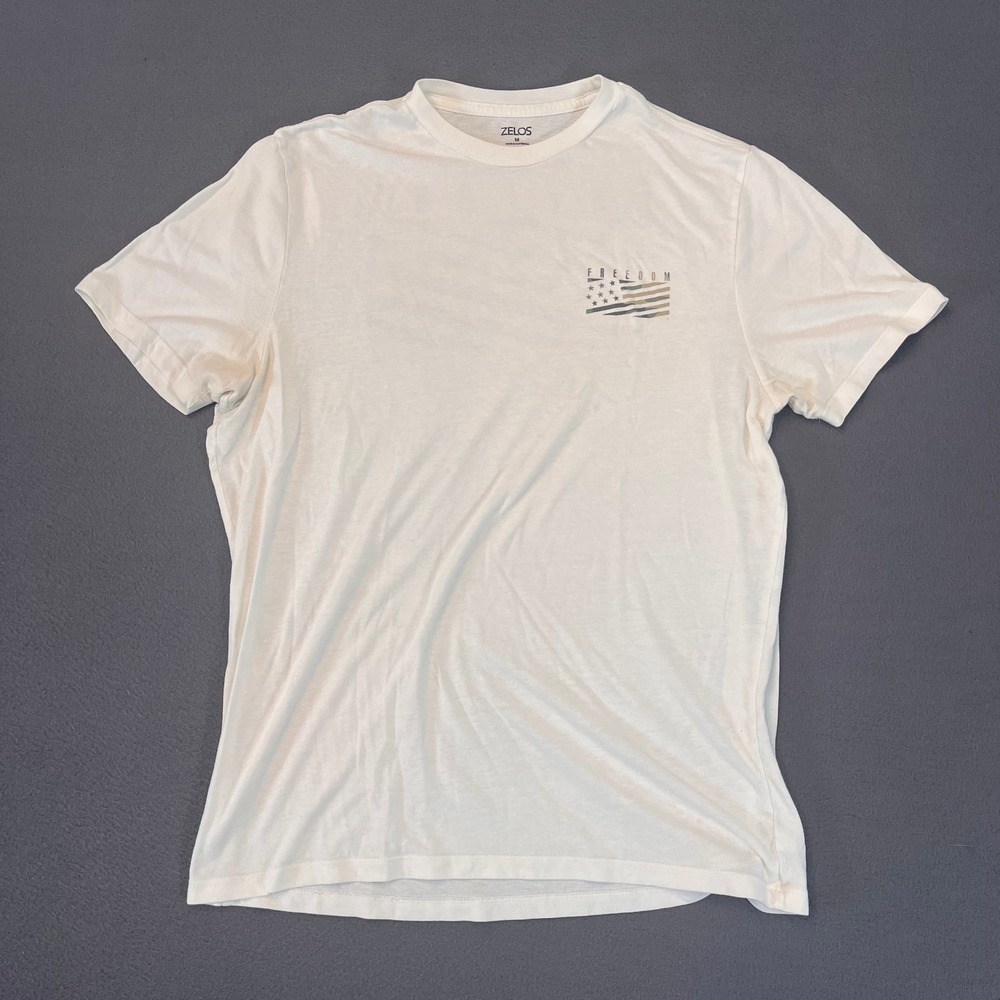 Zelos Mens Size Med White‎ Green Camo Freedom Workout Graphic T-Shirt Activewear